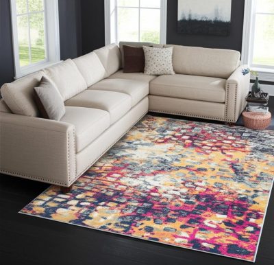 8′ X 10′ Blue and Ivory Abstract Area Rug