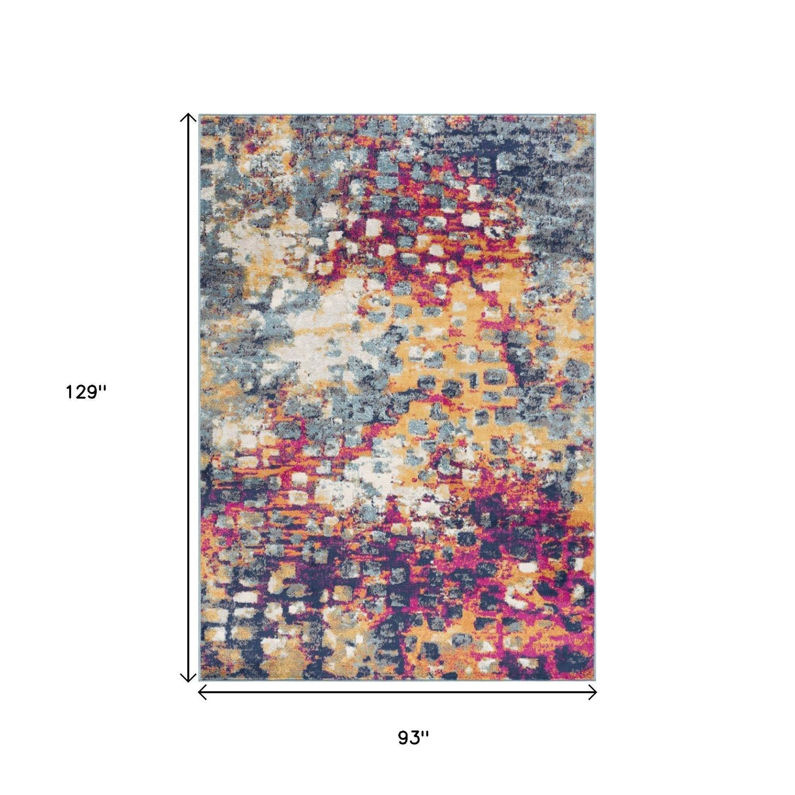 8′ X 10′ Blue and Ivory Abstract Area Rug