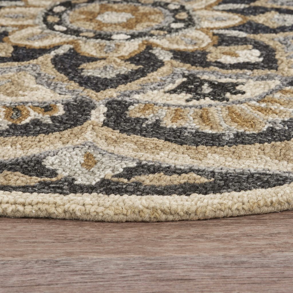 4′ Round Black Flower Blossom Area Rug