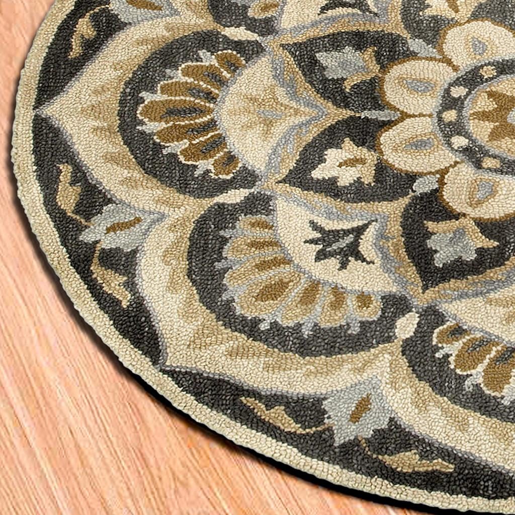 4′ Round Black Flower Blossom Area Rug