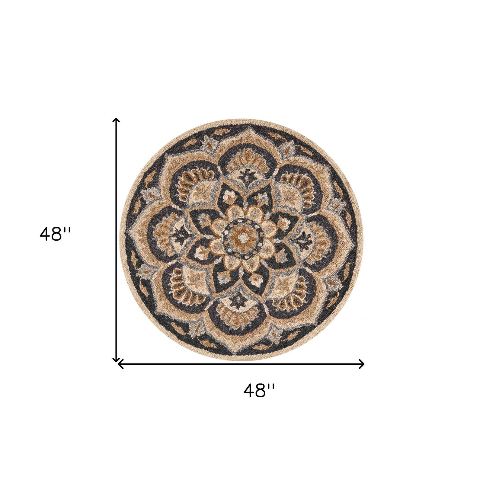 4′ Round Black Flower Blossom Area Rug
