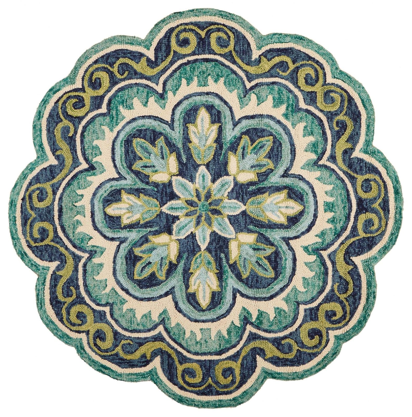 4′ Round Green Floral Artwork Rug