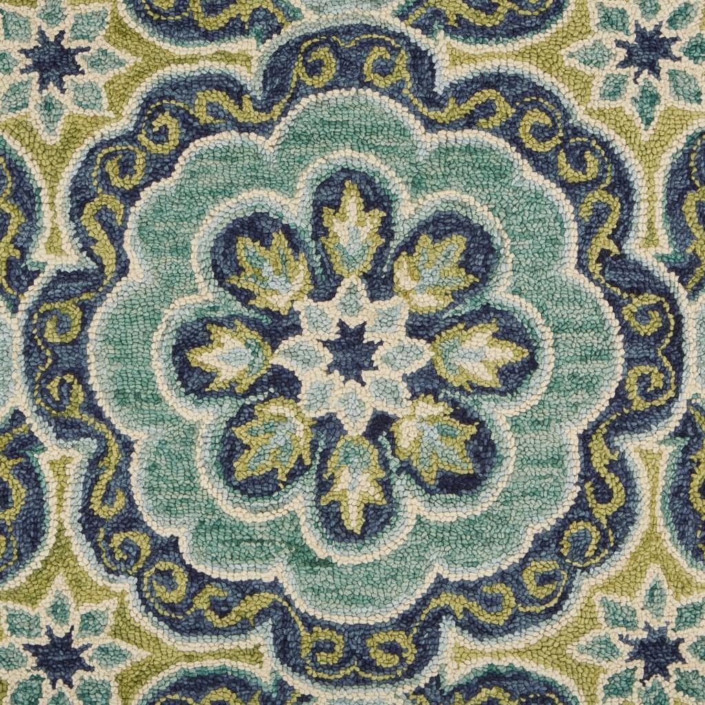 4′ Round Green Floral Artwork Rug