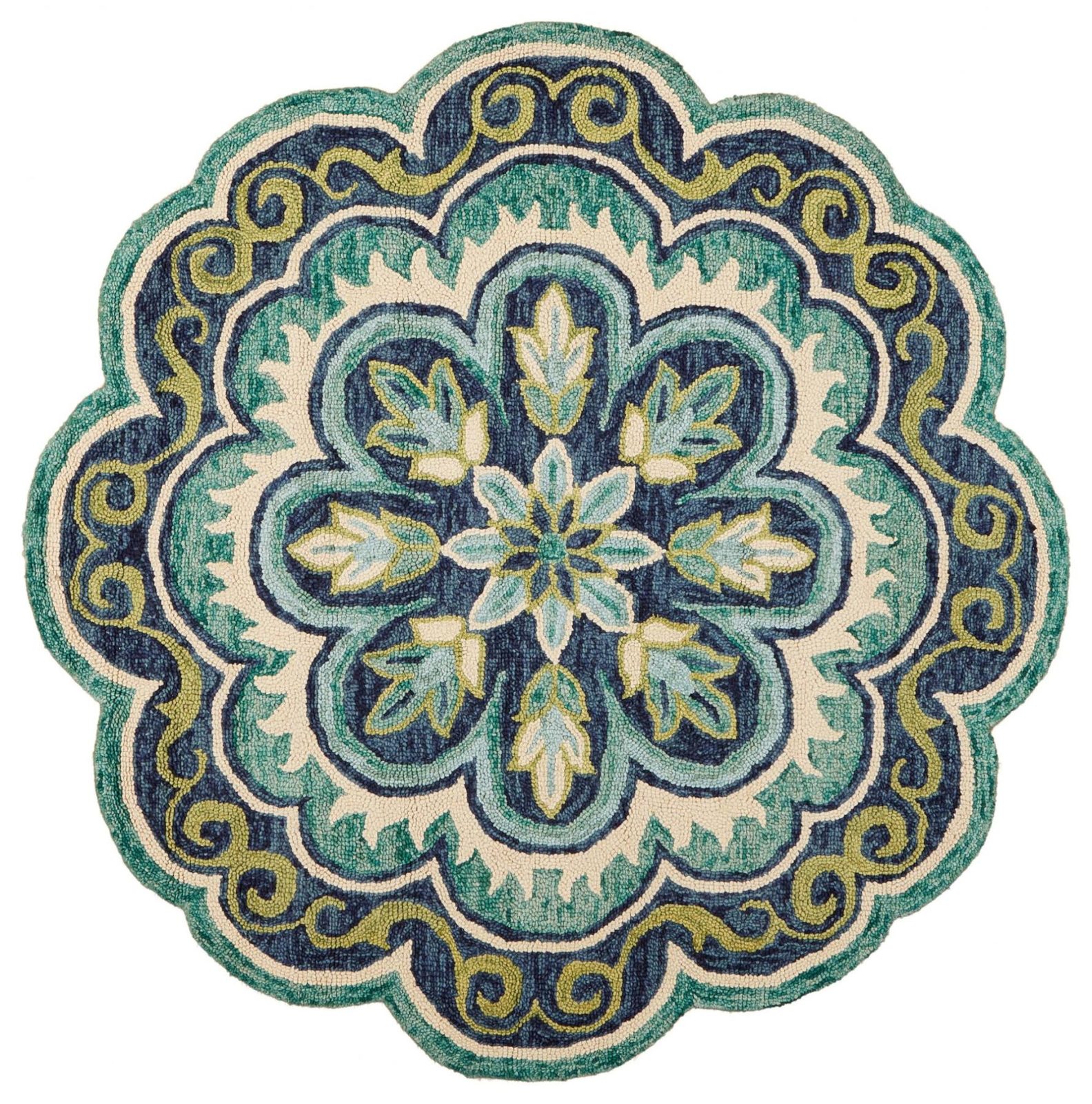 4′ Round Green Floral Artwork Rug