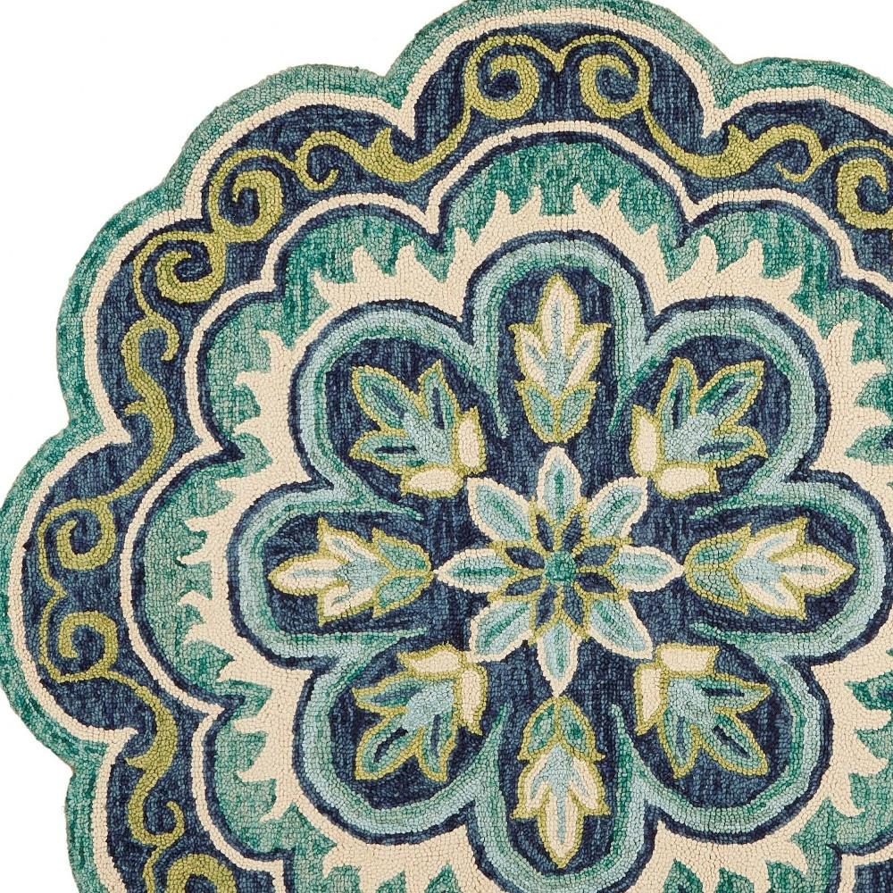 6′ Green and Ivory Wool Geometric Hand Tufted Round Rug