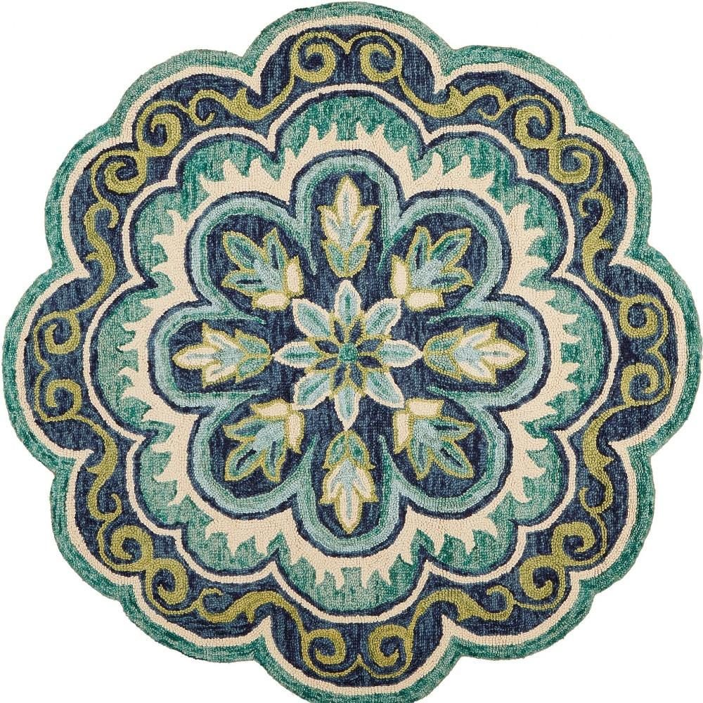 6′ Green and Ivory Wool Geometric Hand Tufted Round Rug