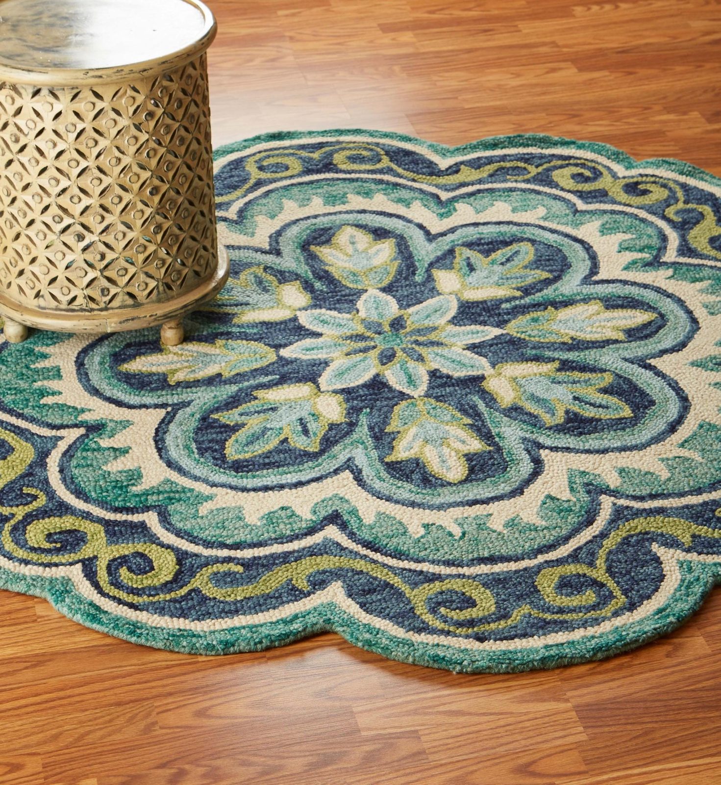 6′ Green and Ivory Wool Geometric Hand Tufted Round Rug