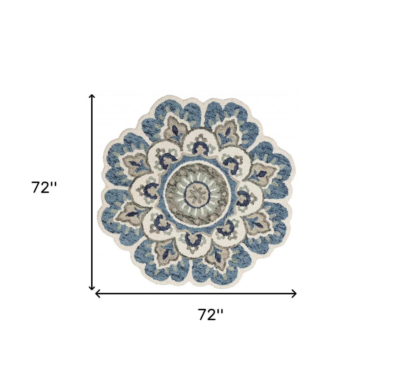6′ Ivory Teal Blue Green Wool Hand Tufted Round Rug