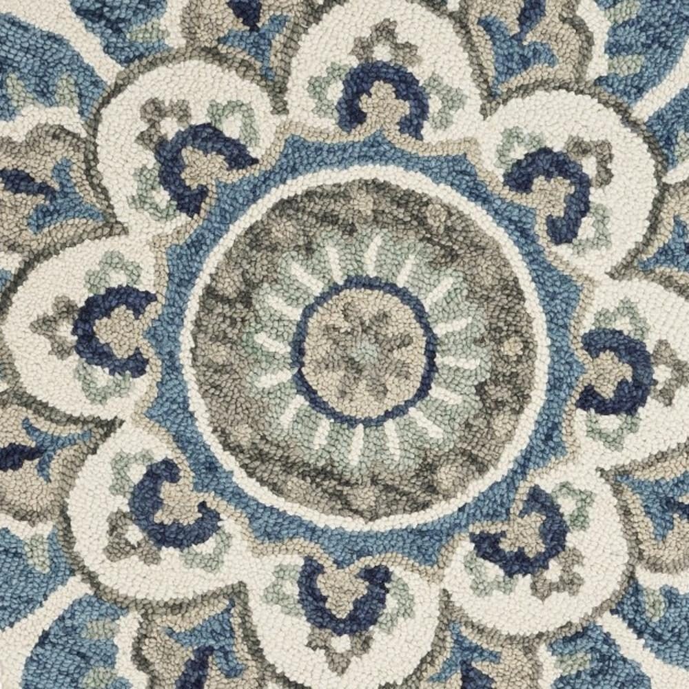6′ Ivory Teal Blue Green Wool Hand Tufted Round Rug