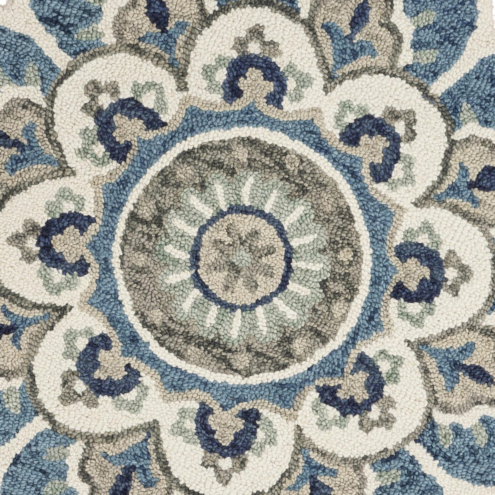 6′ Ivory Teal Blue Green Wool Hand Tufted Round Rug