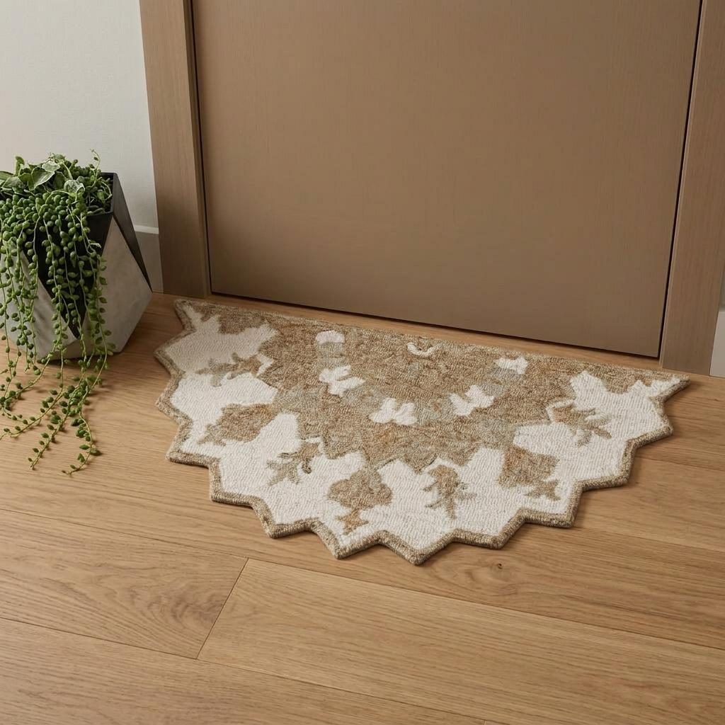 2′ X 4′ Wool Medallion Half Circle Area Rug