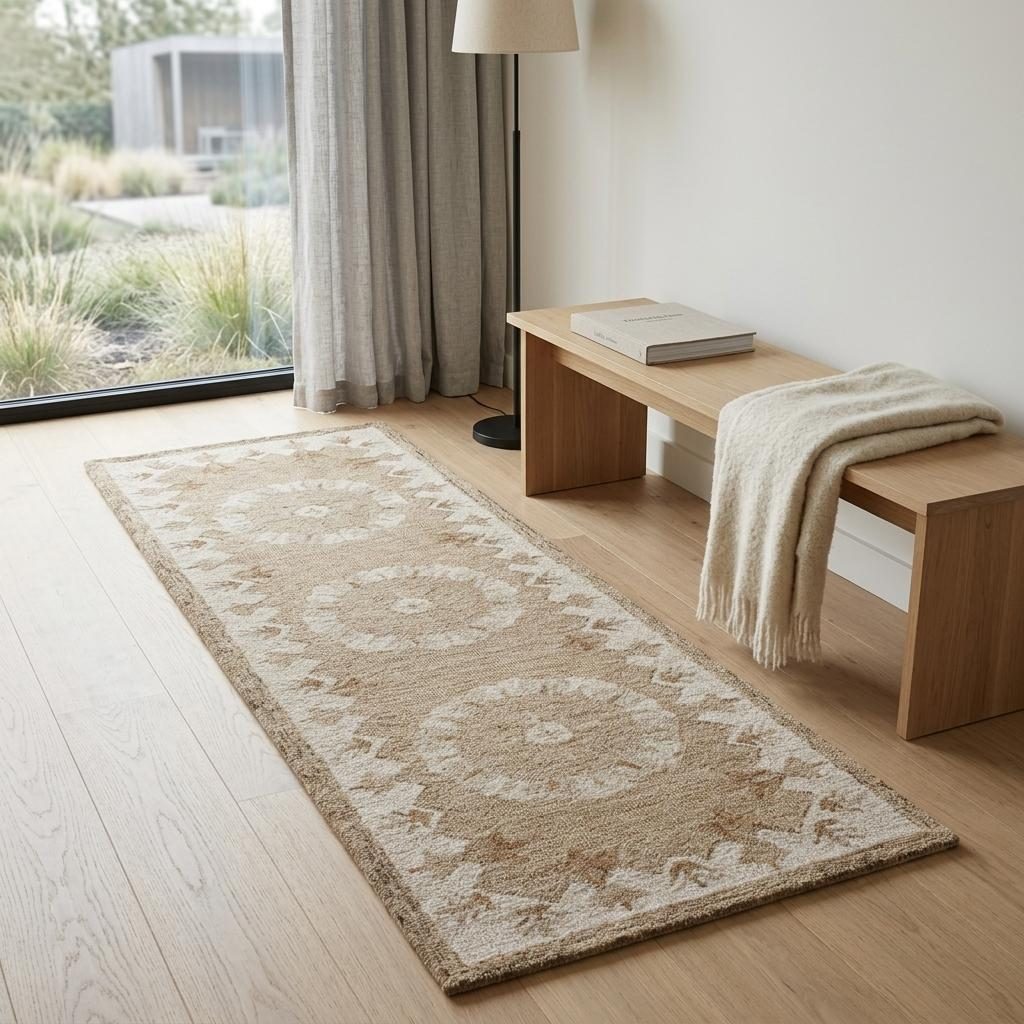 2′ X 7′ Tan Retro Modern Medallion Runner