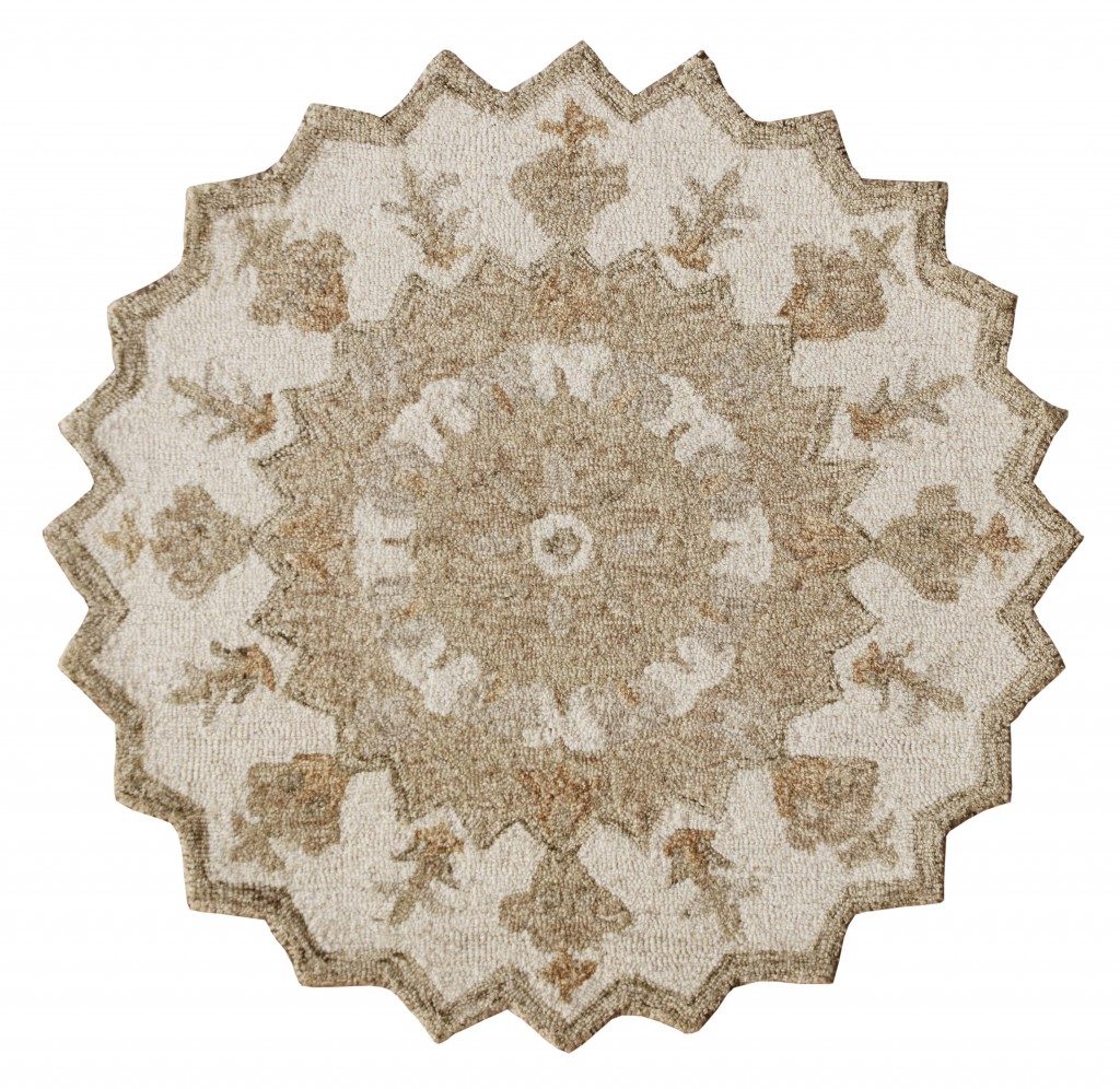 3′ Tan Retro Modern Medallion Round Rug