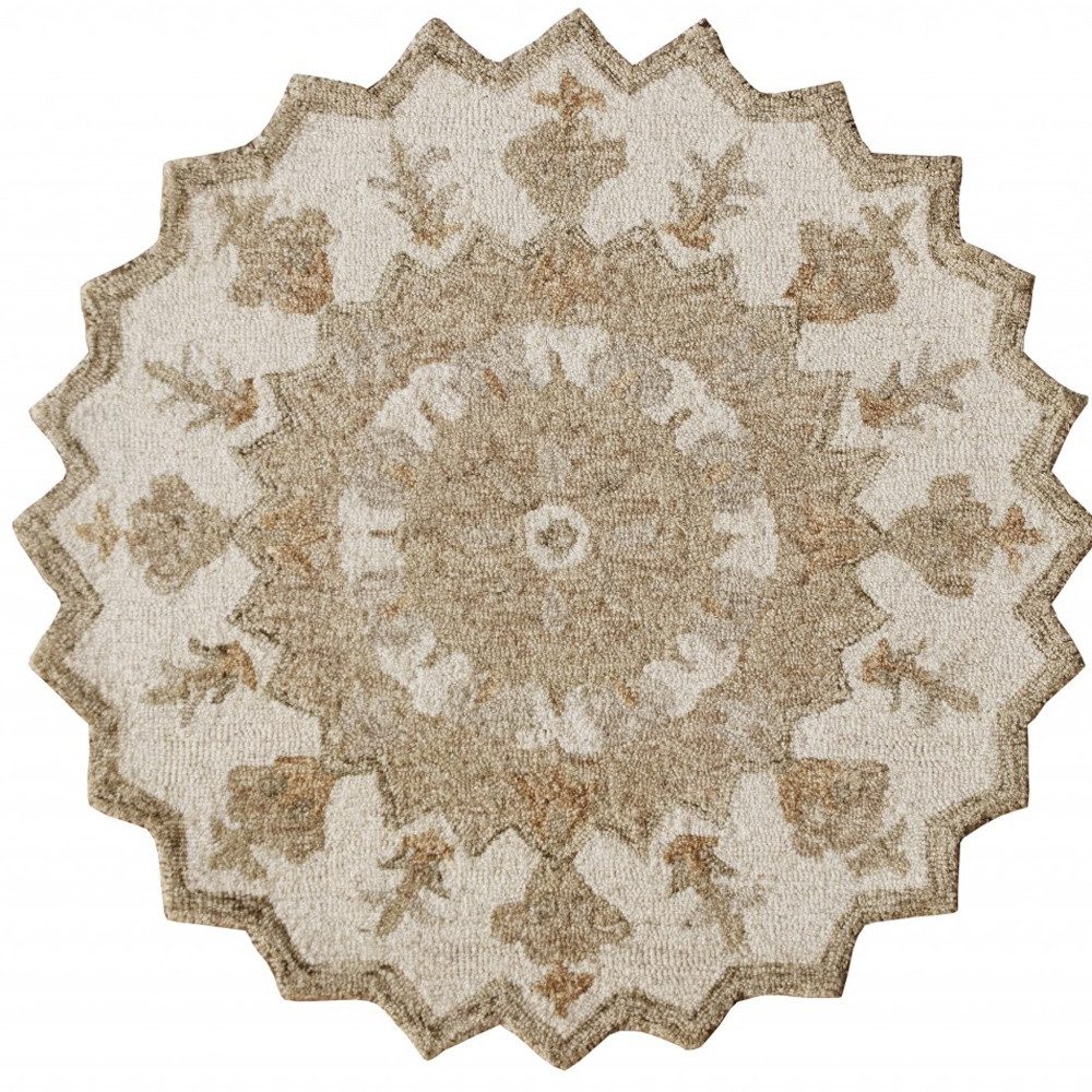 3′ Tan Retro Modern Medallion Round Rug