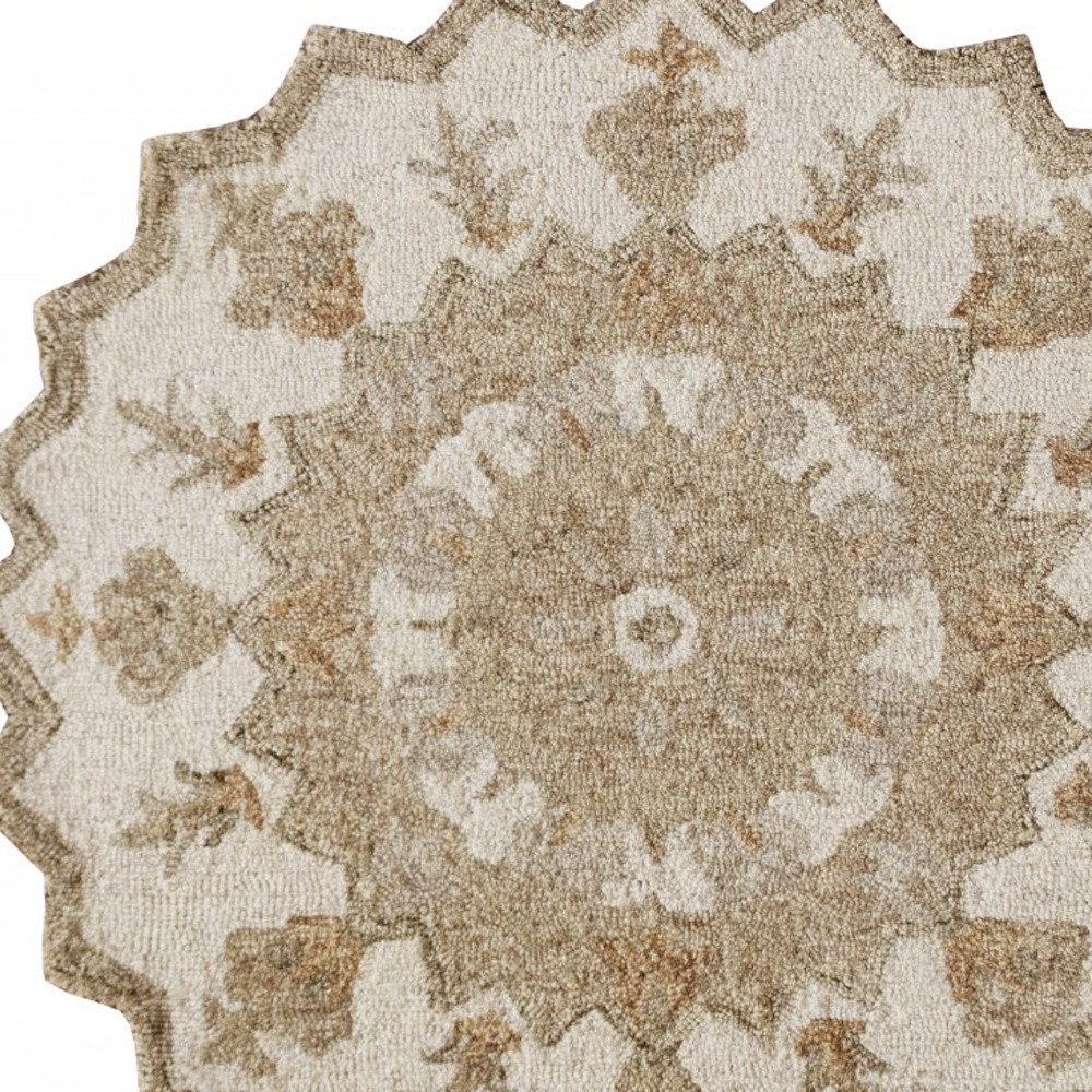 3′ Tan Retro Modern Medallion Round Rug