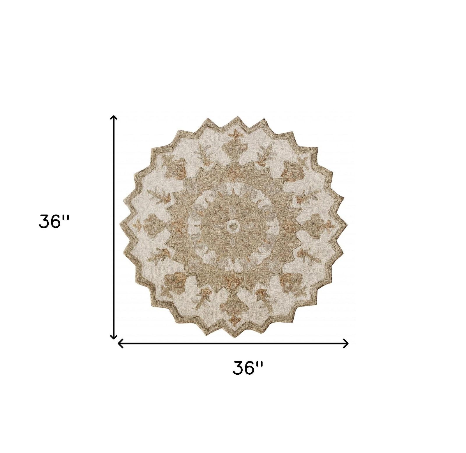 3′ Tan Retro Modern Medallion Round Rug