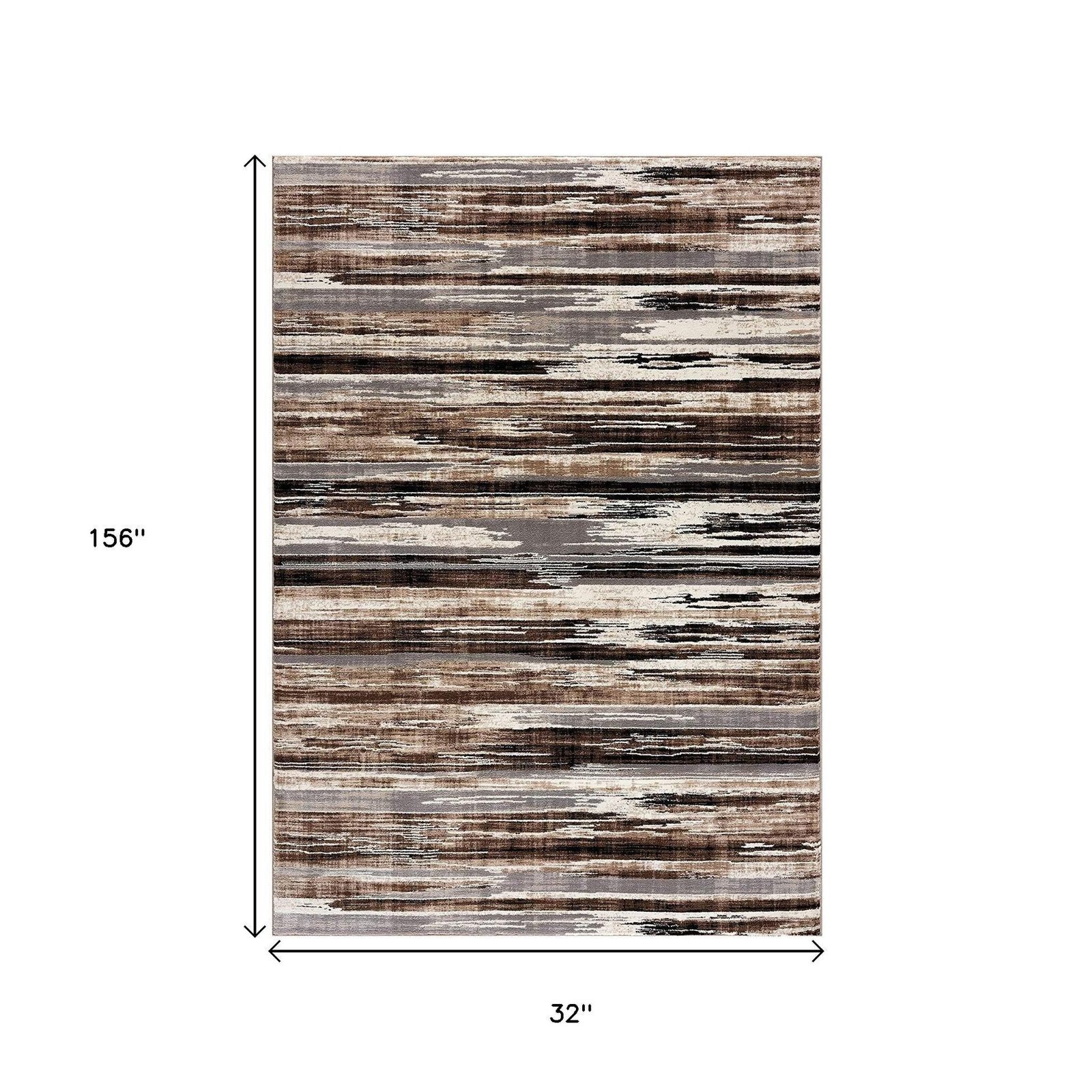 13′ Beige and Ivory Abstract Shag Runner Rug