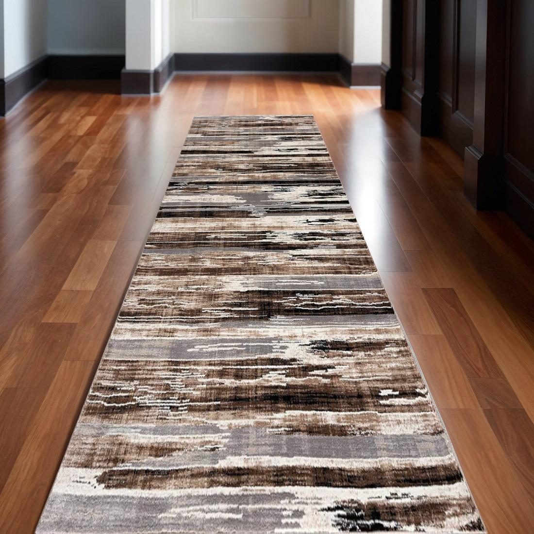 13′ Beige and Ivory Abstract Shag Runner Rug