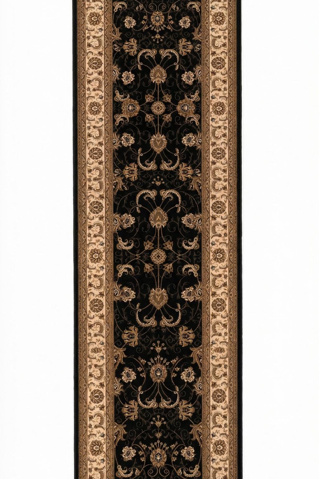 10′ Black and Ivory Oriental Runner Rug