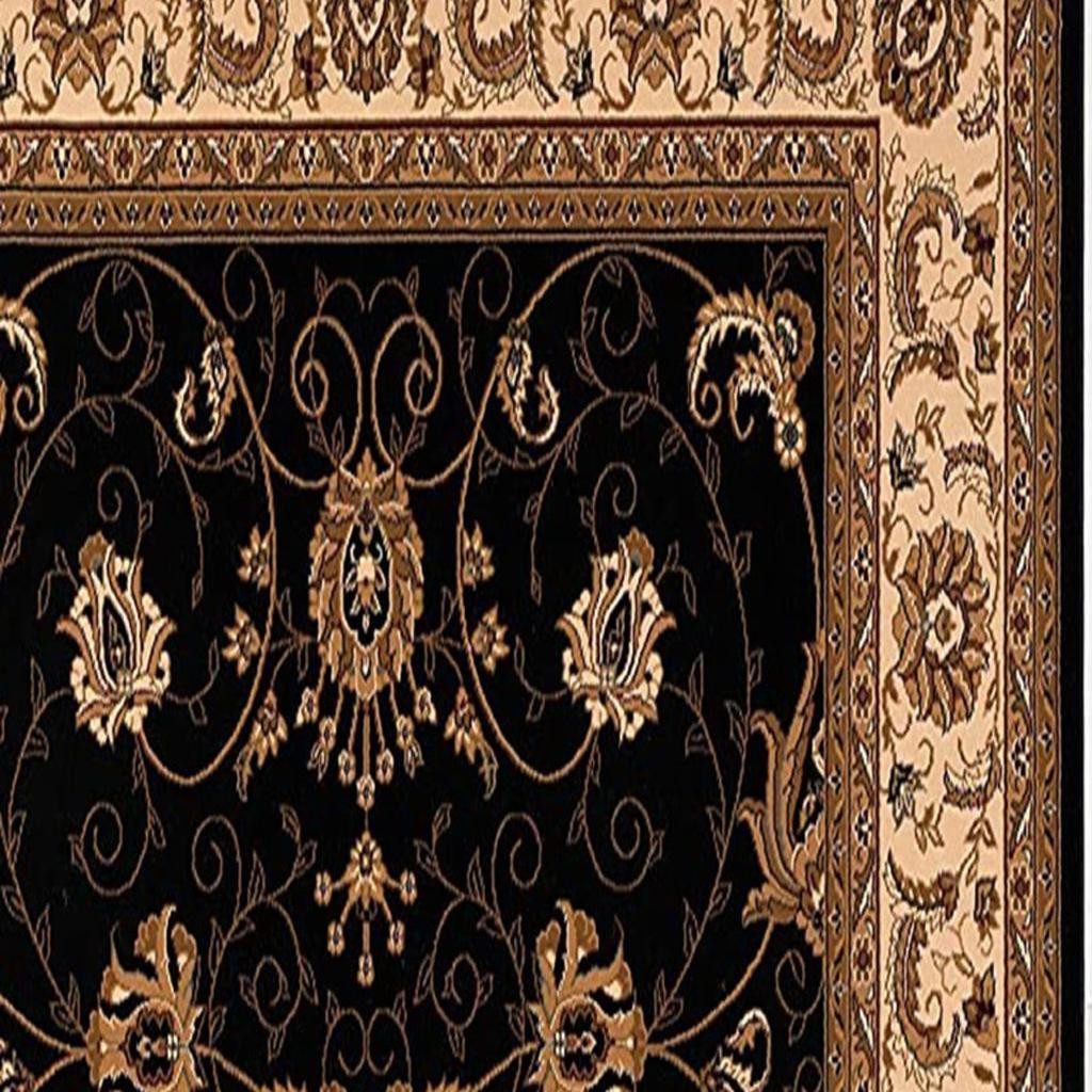 10′ Black and Ivory Oriental Runner Rug