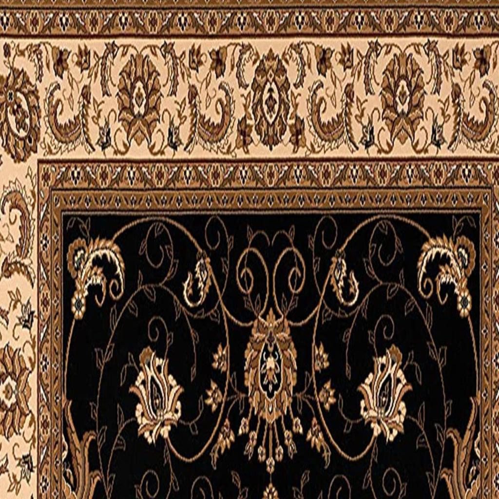 13′ Black And Ivory Oriental Runner Rug