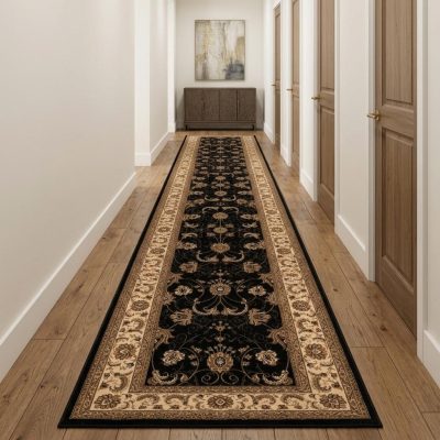 20′ Black and Ivory Oriental Runner Rug