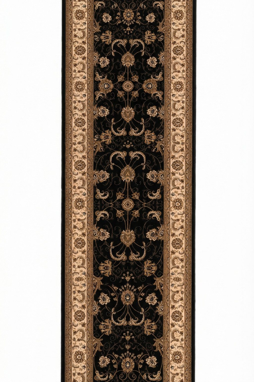 8′ Black and Ivory Oriental Runner Rug