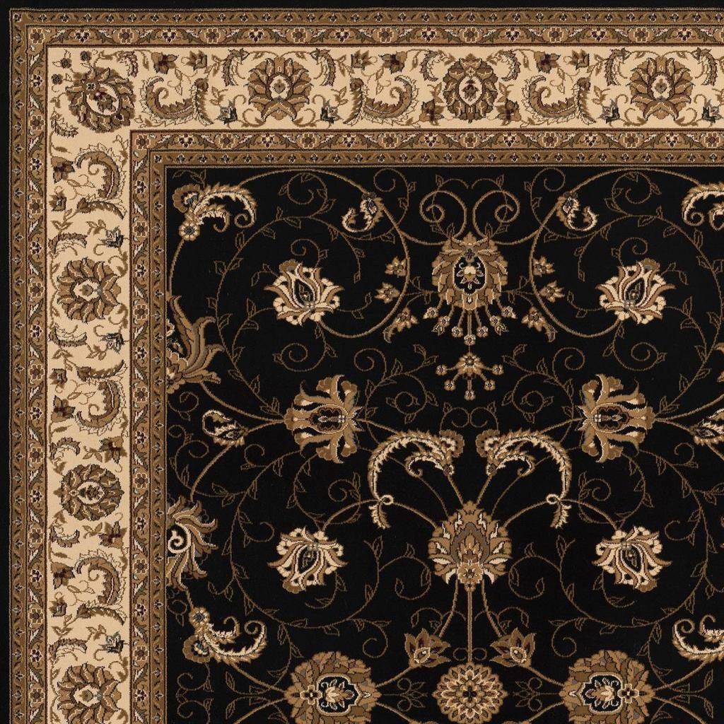 7′ X 9′ Black And Ivory Oriental Area Rug