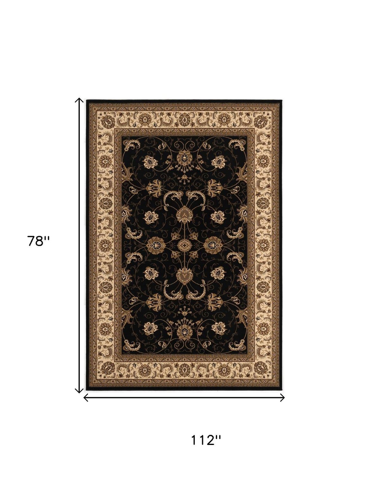 7′ X 9′ Black And Ivory Oriental Area Rug