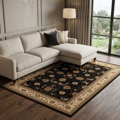 8′ X 11′ Black and Ivory Oriental Area Rug