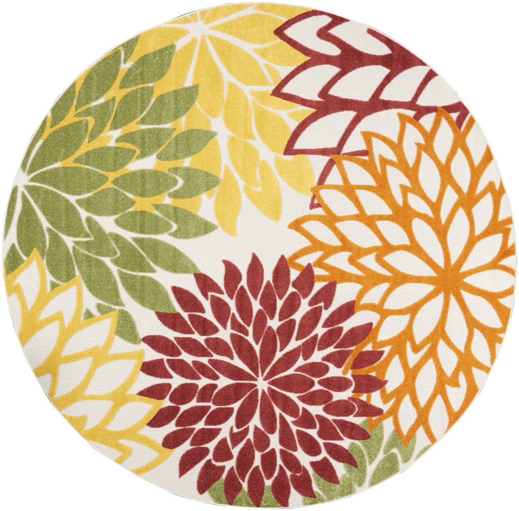 8′ X 8′ Red and Ivory Indoor Outdoor Area Rug
