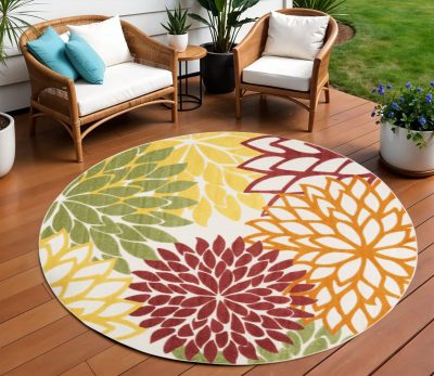 8′ X 8′ Red and Ivory Indoor Outdoor Area Rug