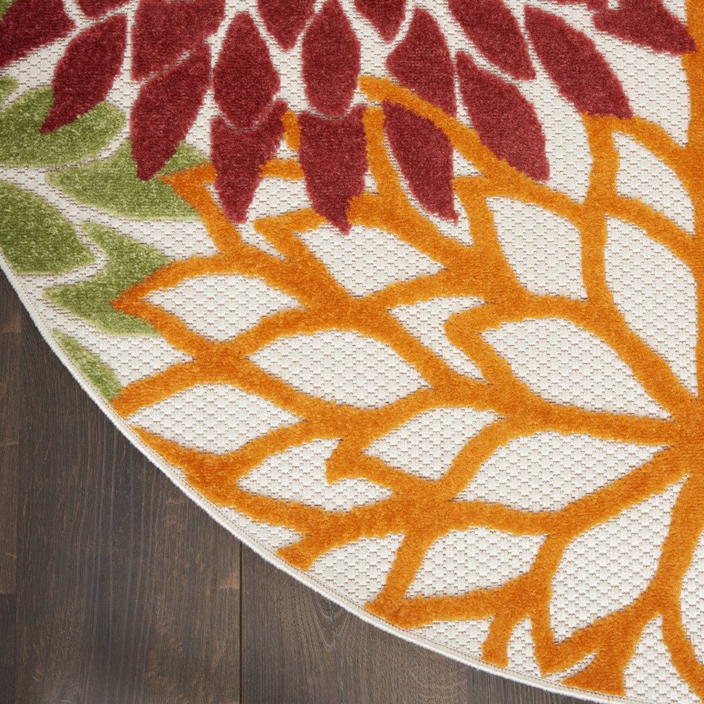 8′ X 8′ Red and Ivory Indoor Outdoor Area Rug