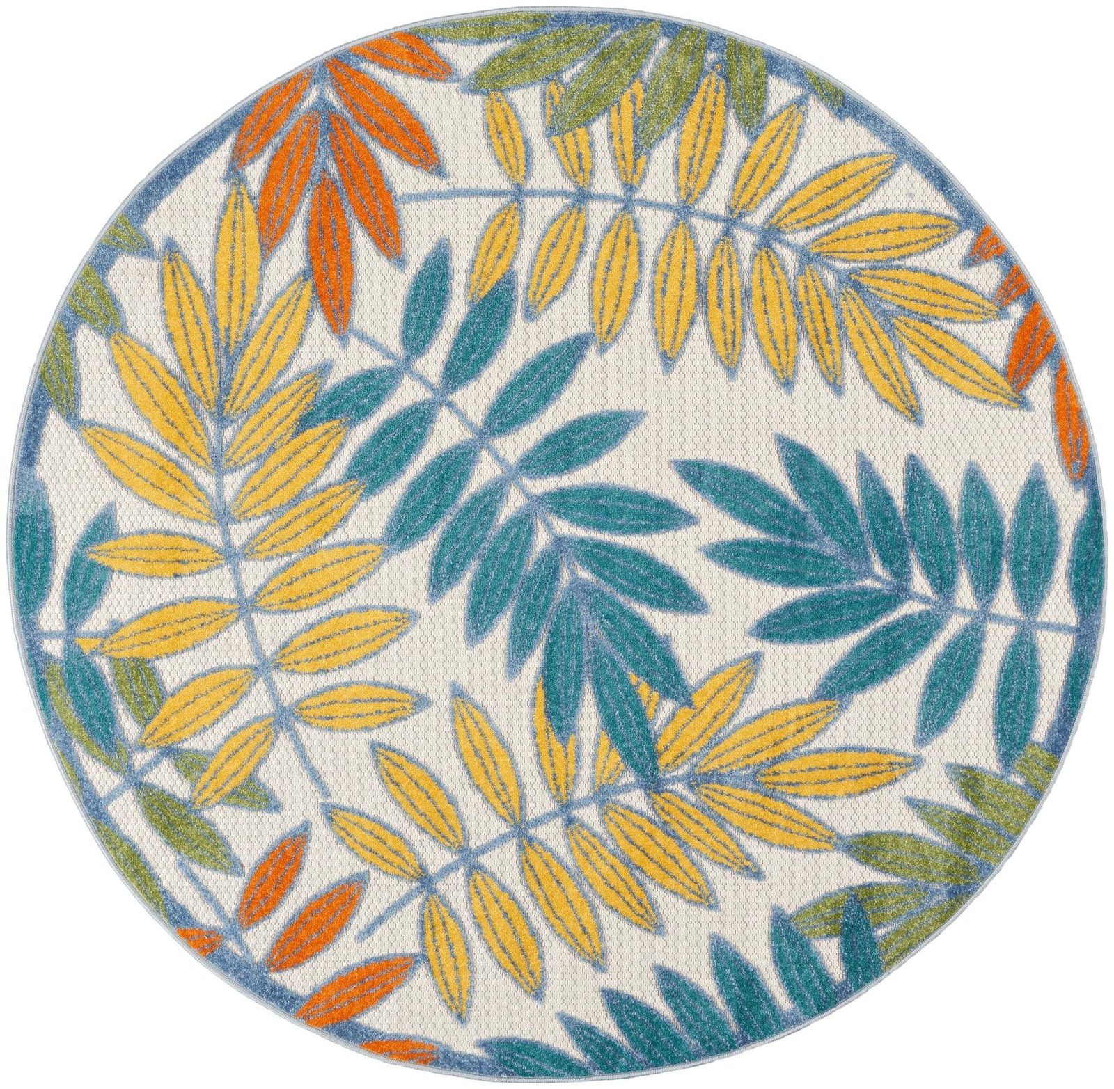 8′ X 8′ Ivory And Blue Round Indoor Outdoor Rug