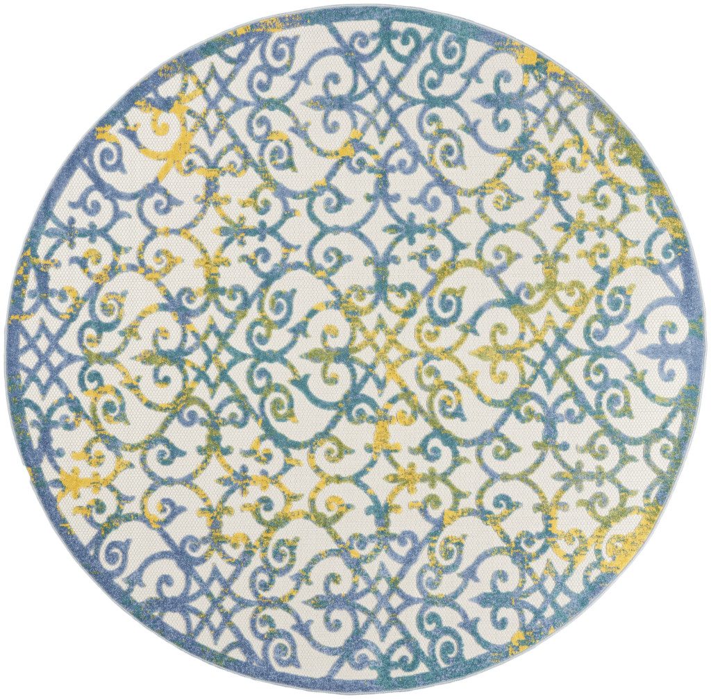 8′ X 8′ Ivory And Blue Round Rug II