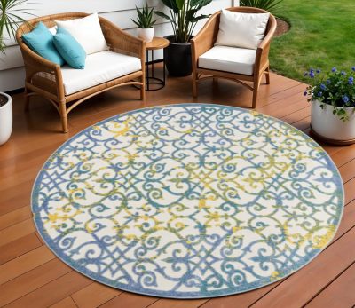 8′ X 8′ Ivory And Blue Round Rug II