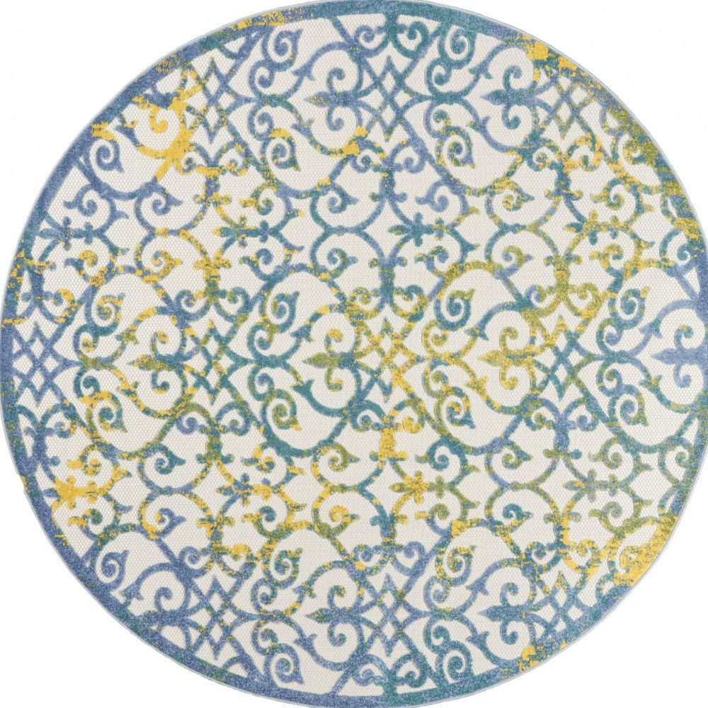 8′ X 8′ Ivory And Blue Round Rug II