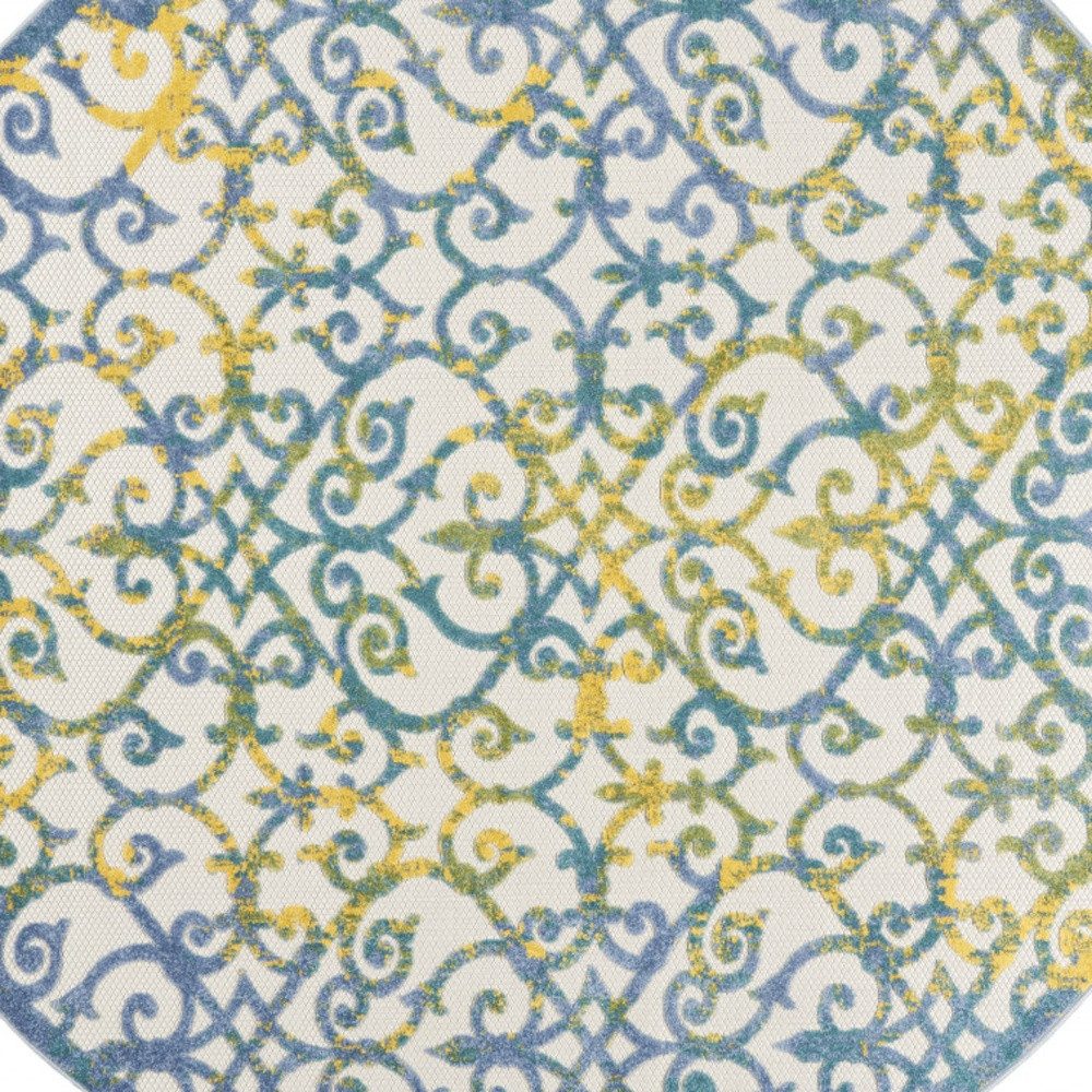 8′ X 8′ Ivory And Blue Round Rug II