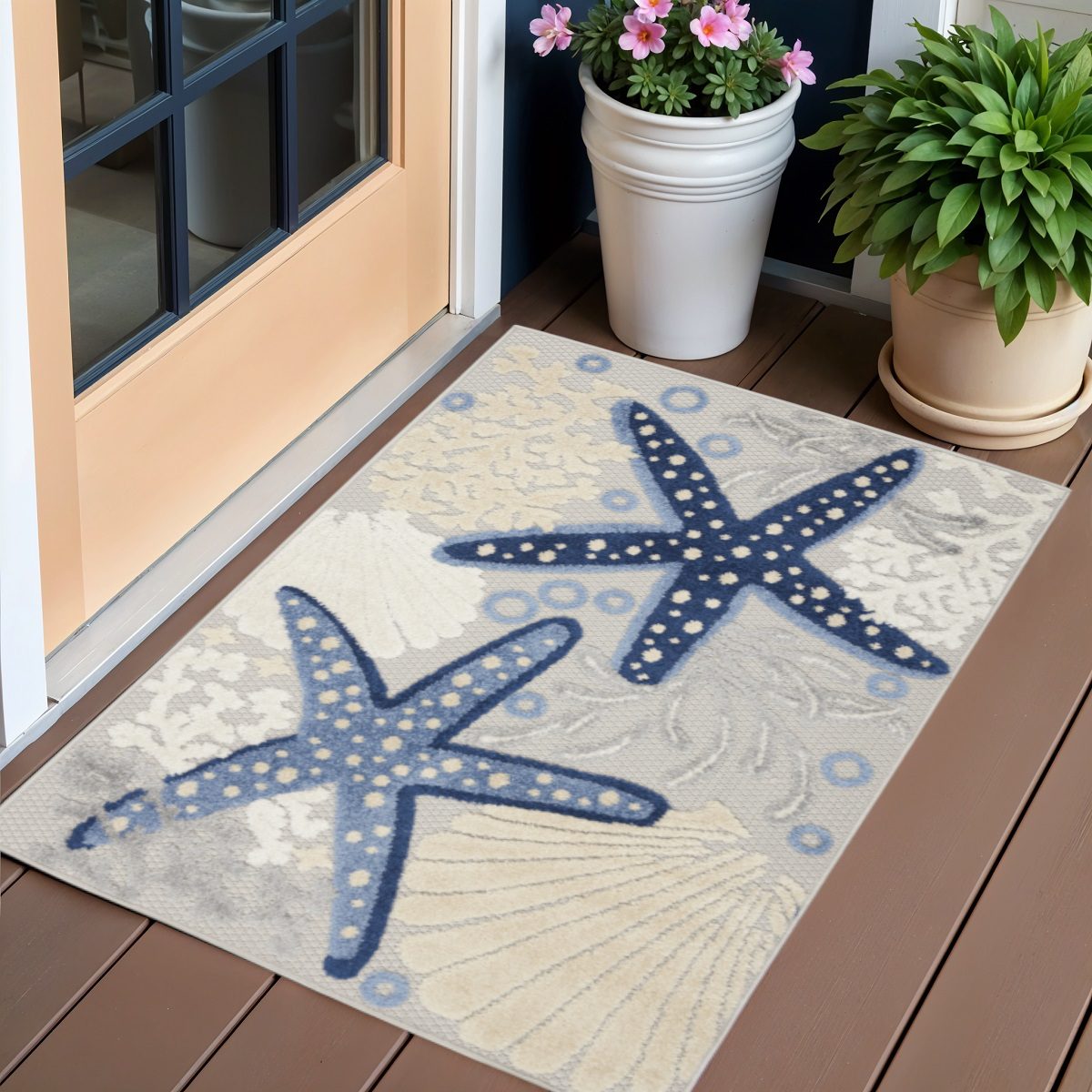 3′ X 4′ Blue and Gray Indoor Outdoor Area Rug