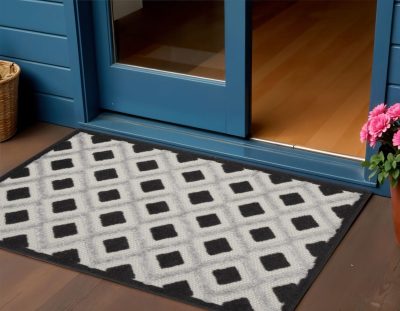 3′ X 4′ Black and White Indoor-Outdoor Area Rug II