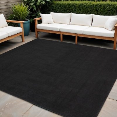 7′ Black Square Indoor Outdoor Area Rug
