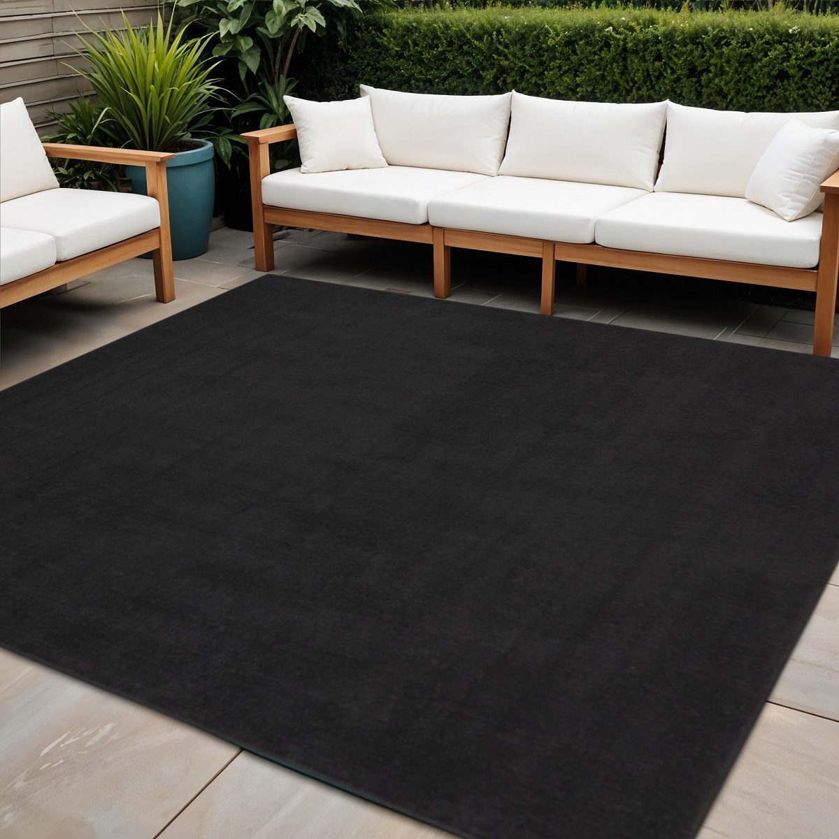 7′ Black Square Indoor Outdoor Area Rug