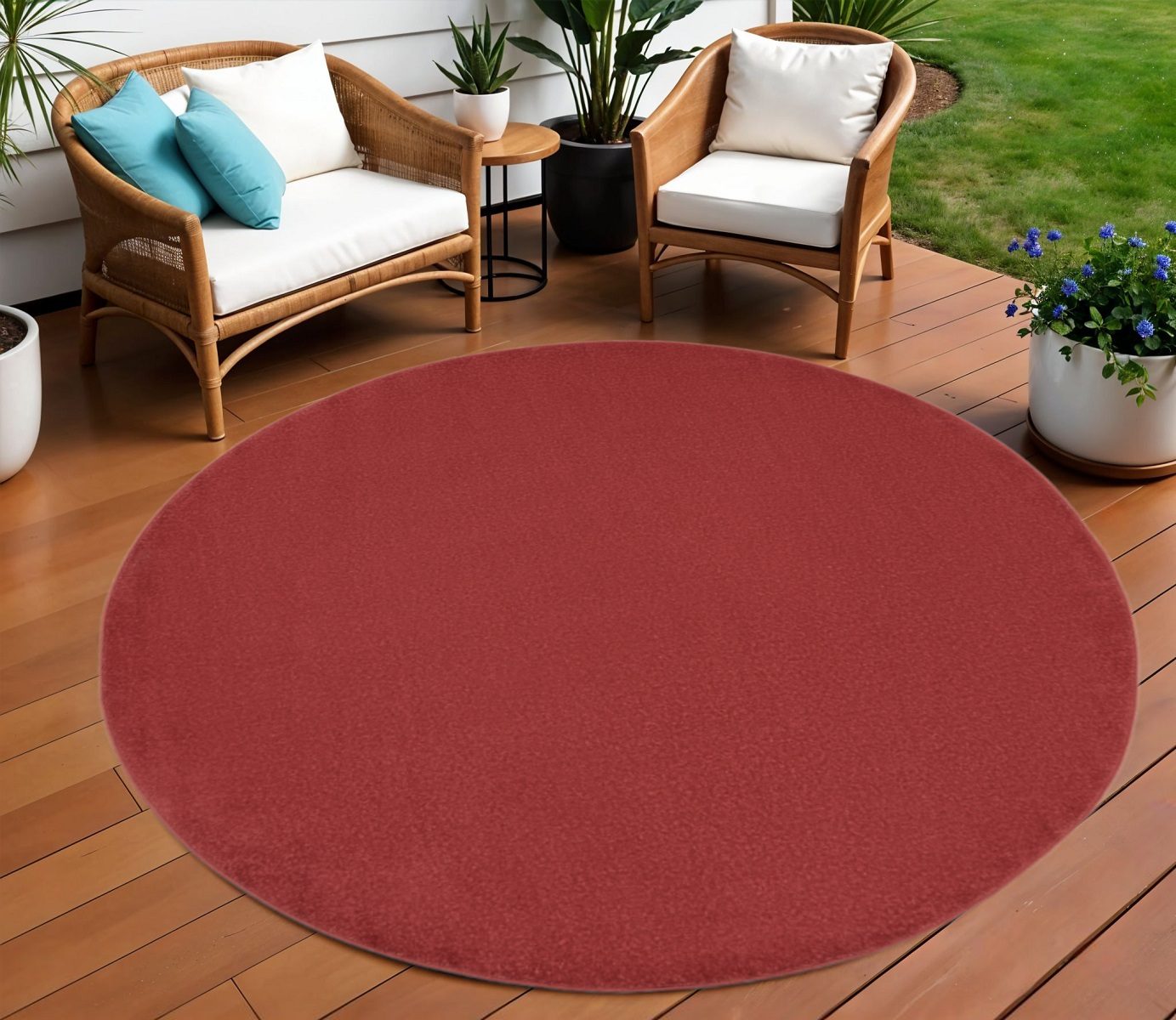 8′ X 8′ Brick Red Indoor Outdoor Round Rug