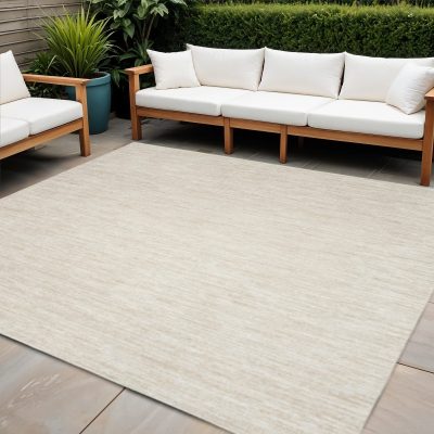 7′ Beige and Ivory Square Indoor Outdoor Area Rug
