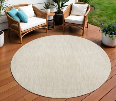 8′ X 8′ Beige And Ivory Indoor Outdoor Round Rug