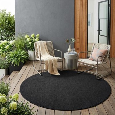 6′ × 6′ Black Indoor Outdoor Round Rug