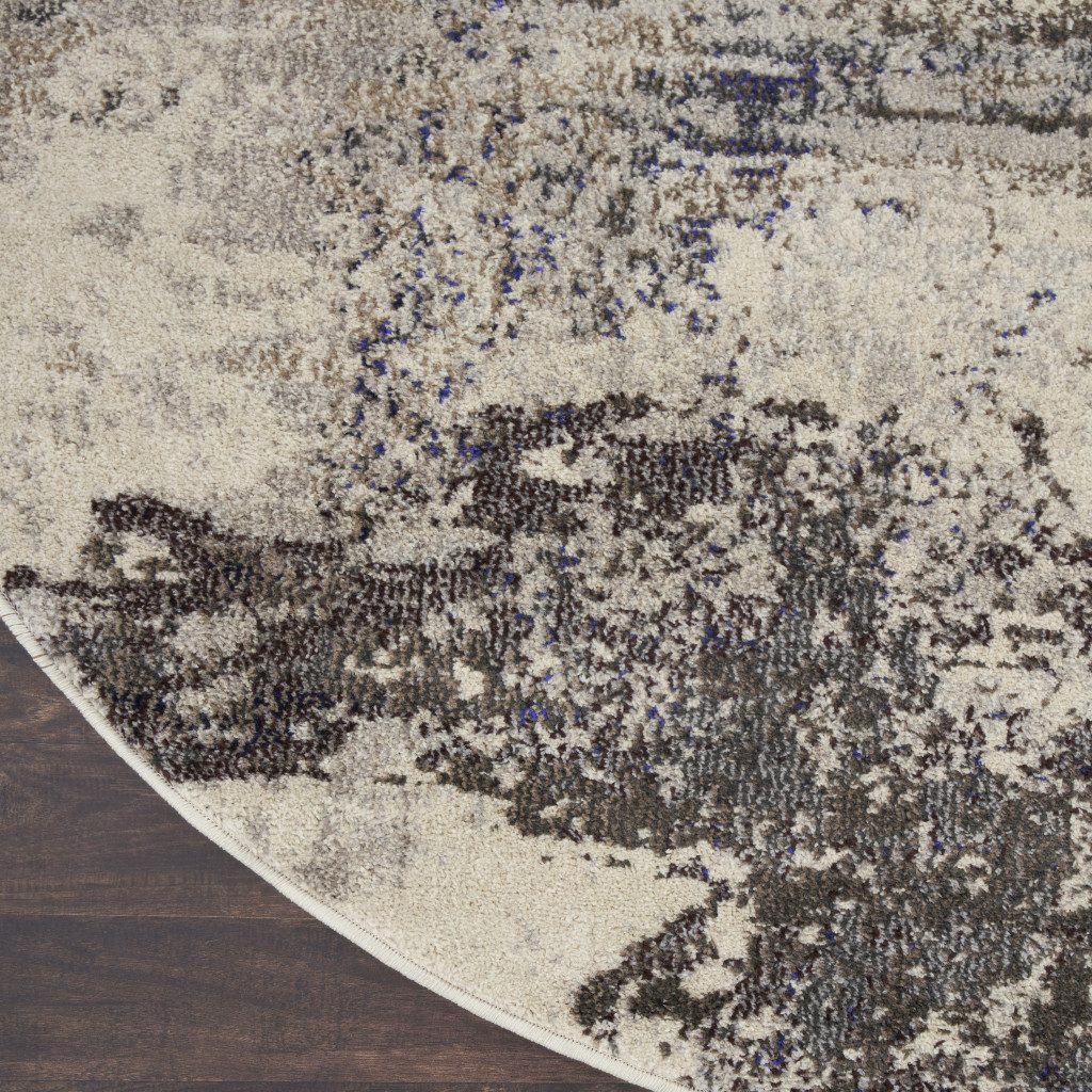 4′ X 4′ Ivory And Grey Abstract Round Rug