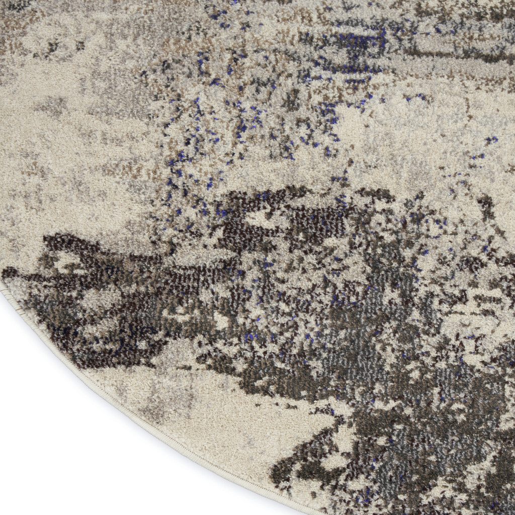 4′ X 4′ Ivory And Grey Abstract Round Rug
