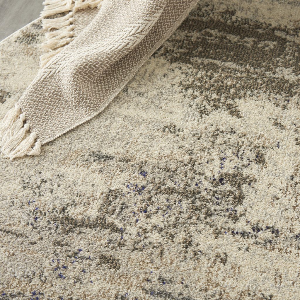 4′ X 4′ Ivory And Grey Abstract Round Rug