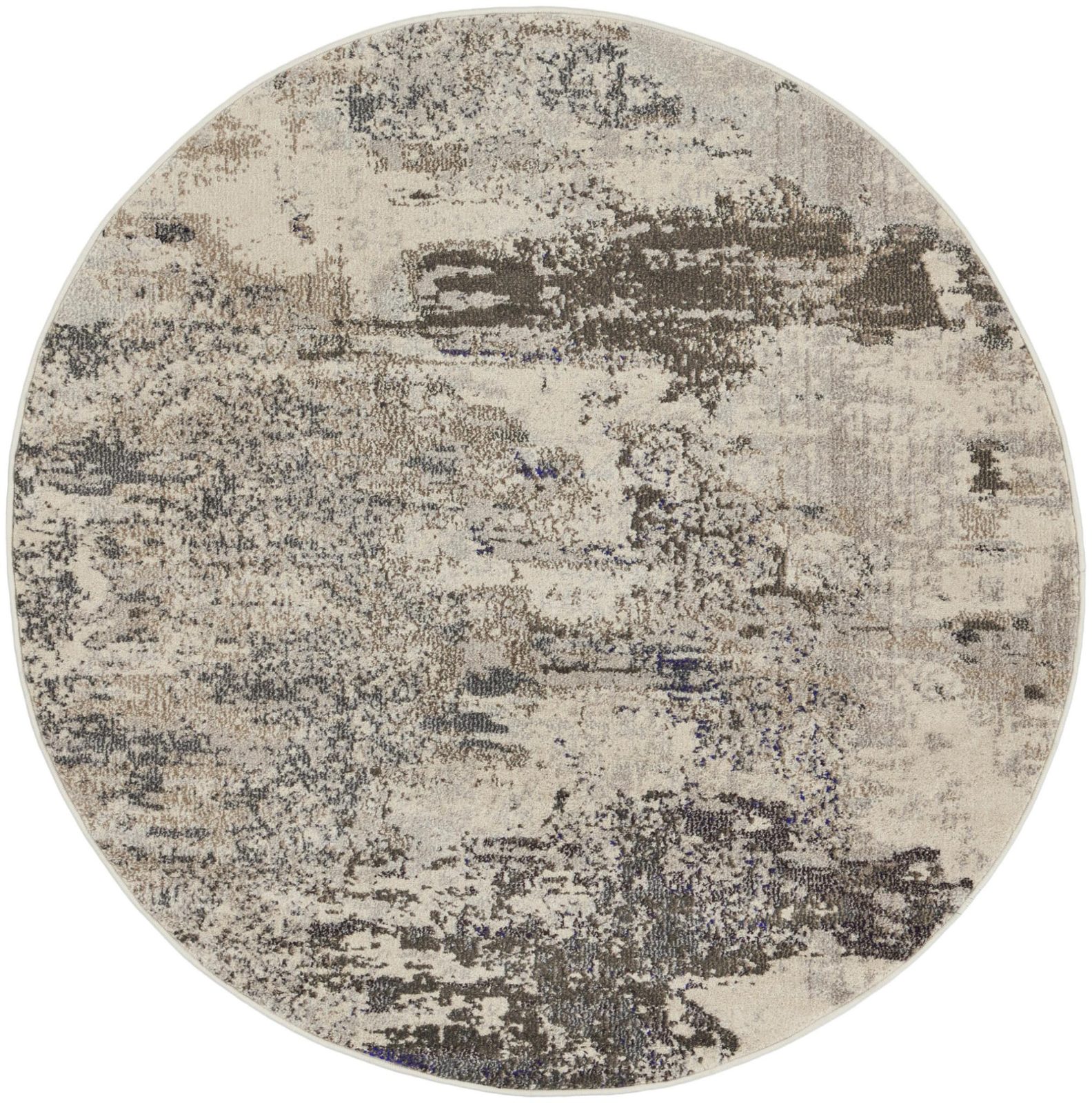 5′ X 5′ Ivory and Grey Abstract Round Rug
